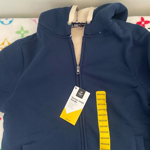 Navy Sherpa Lined Men’s Hoodie - Picture 1 of 4